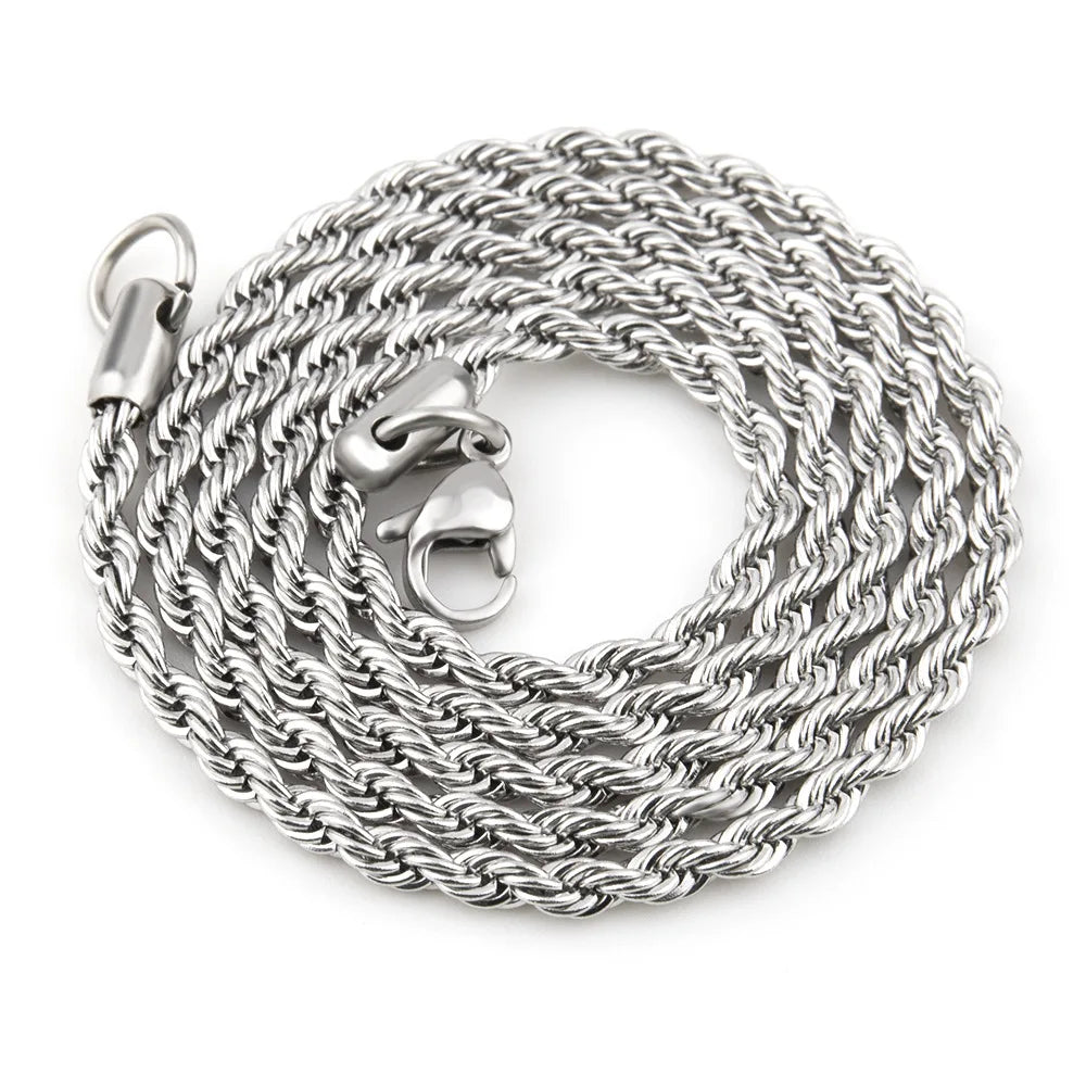 HNSP Stainless Steel Twist Rope Chain Necklace For Women Men Neck Jewelry Pendant Accessories