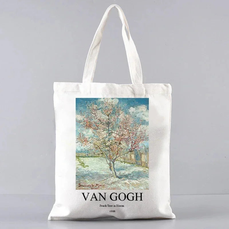 حقيبة تسوق كبيرة من تصميم فينسنت فان جوخ، حقيبة كتف محمولة، حقيبة تسوق خفيفة الوزن، حقيبة قماش كبيرة قابلة لإعادة الاستخدام، هدية للبنات