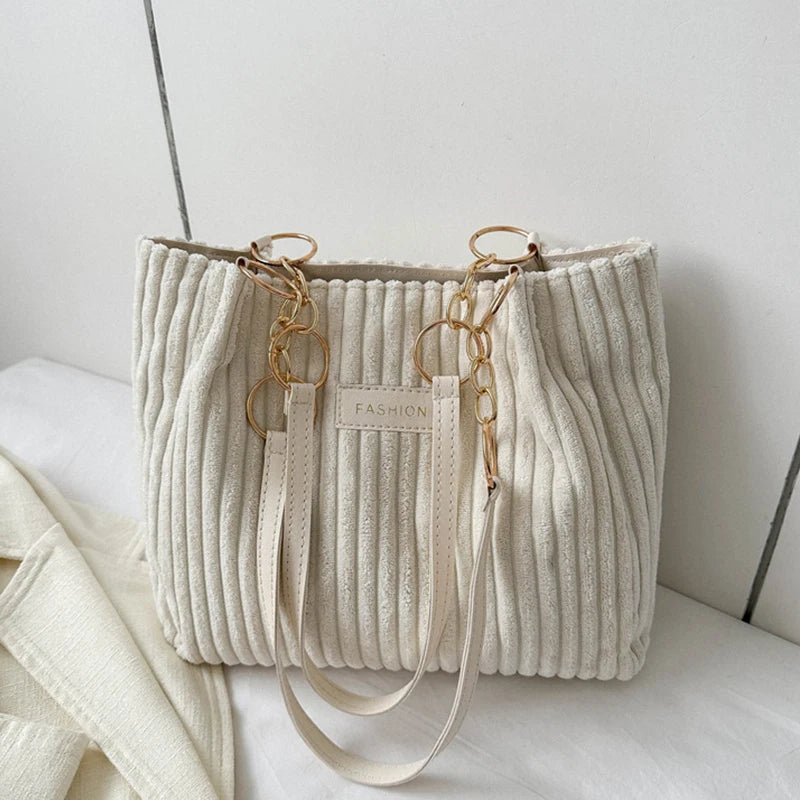 حقيبة توت أنيقة من قماش مخملي بلون واحد، حقيبة كتف نسائية كاجوال للتنقل والعمل، حقيبة تسوق