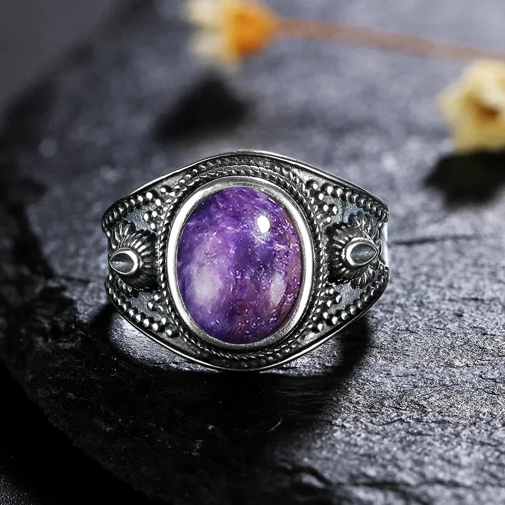 خواتم عتيقة من الفضة الإسترلينية عيار 925، خواتم بيضاوية الشكل مقاس 8×10 مم، مصنوعة من حجر العقيق الأسود الطبيعي، مجوهرات فاخرة للرجال والنساء، خواتم من حجر الرودوكروزيت