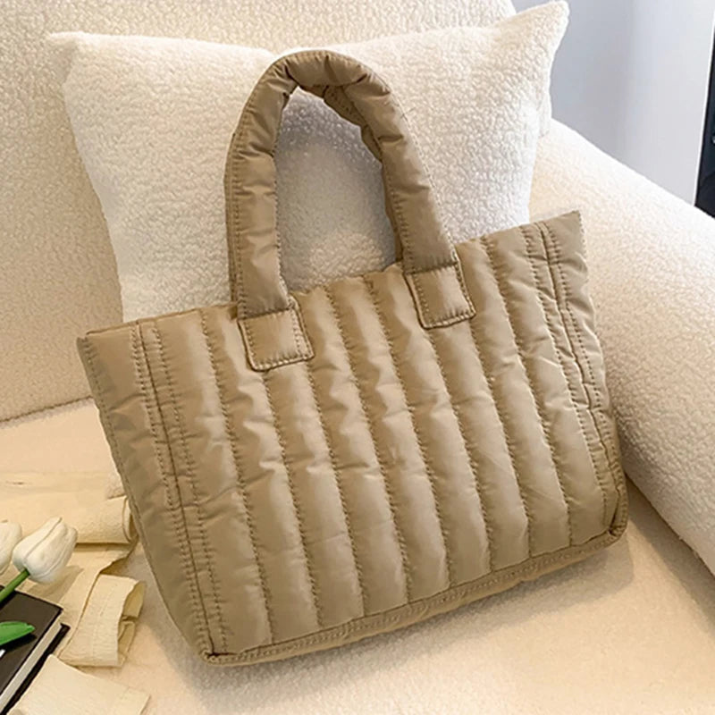 1pcs Ladies Tote Bags Large Capacity Cotton Padded Bag Solid Color Casual Fashion Nylon Elegant for handbag
