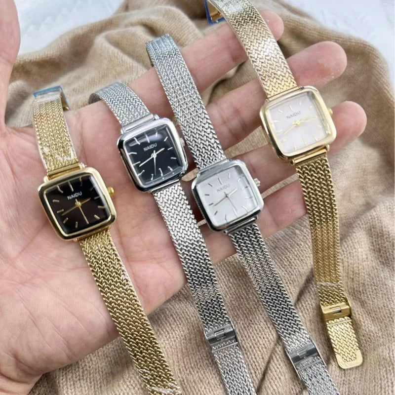 ساعة نسائية كلاسيكية، هدية فاخرة متعددة الاستخدامات، ساعة كوارتز للنساء، ساعات بسيطة ذات مينا صغير، ساعات يد بسوار من الفولاذ المقاوم للصدأ.