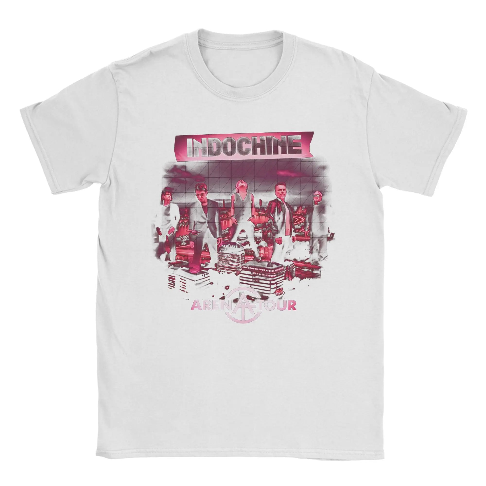 تي شيرت رجالي من القطن بتصميم كلاسيكي مطبوع عليه Indochine Arena Tour، تي شيرت برقبة دائرية، تي شيرتات بوب روك باند بأكمام قصيرة، بضائع بمقاسات كبيرة