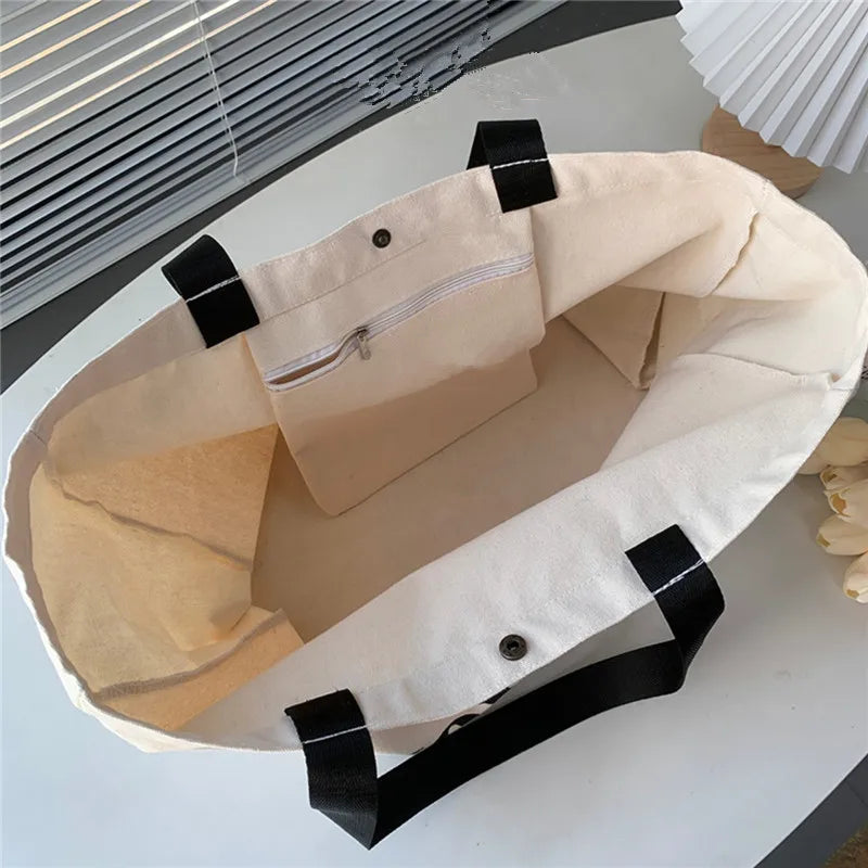 حقيبة يد قماشية من مجموعة Letter Voyage، حقيبة كتف للنساء، حقيبة تسوق وسفر كبيرة السعة، حقيبة مدرسية للطلاب