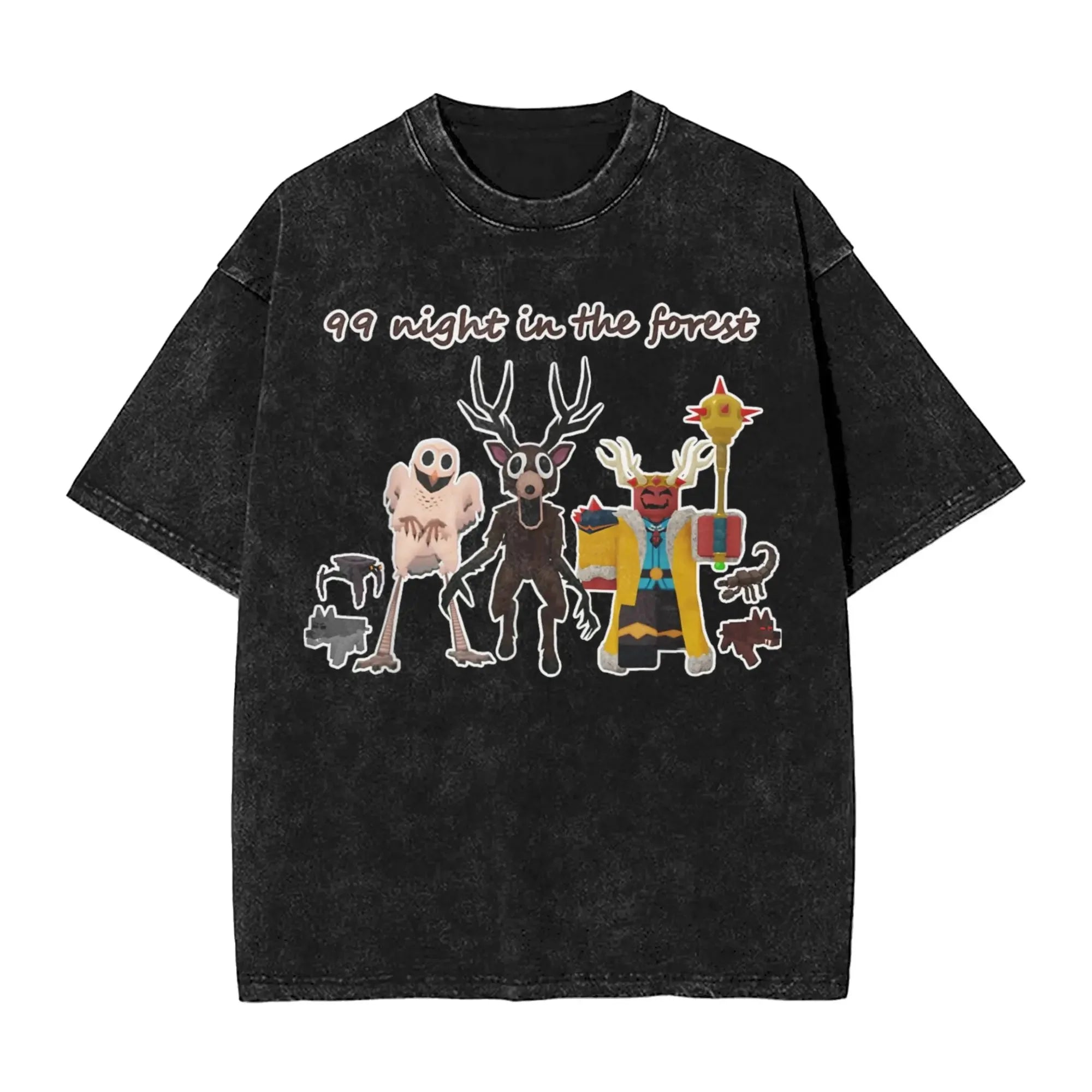New Game 99 Nights Halloween in The Forest Funny Washed Vintage T-Shirt Men Women Cotton O Neck Tees Street Loose Oversized Top