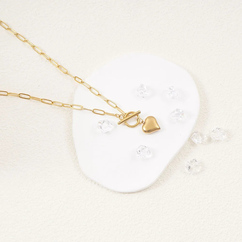 Stainless Steel Hear necklaces For Women Gold/Silver Color Metal Toggle Clasp Choker Collier Femme Valentine's Day Gift