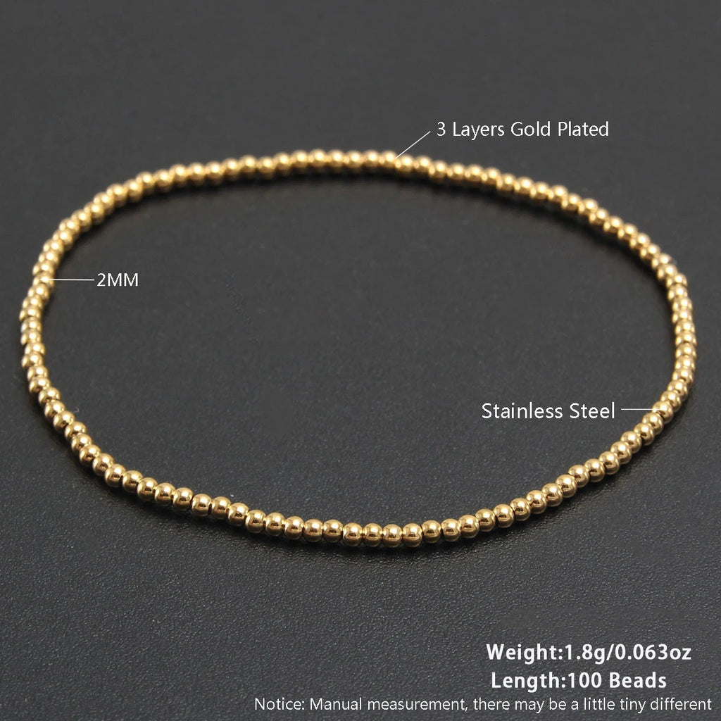 أساور SUNSLL الكلاسيكية المصنوعة من الفولاذ المقاوم للصدأ والمطلية بالذهب والمصنوعة من الخرز المرن، مجوهرات رائعة للحفلات للجنسين مقاومة للماء