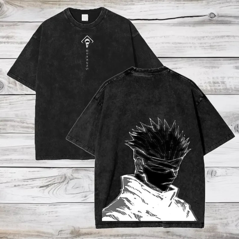 Gojo Satoru Jujutsu Kaisen Men's Washed 100% cotton T-shirt Summer Casual short-sleeved T-shirt