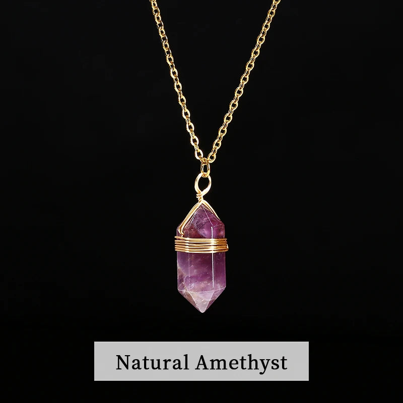 Change Better Natural Pink Quartz Amethyst Hexagon Column Pendant Necklace Women Men Handmade Stainless Steel Chain Choker Gift