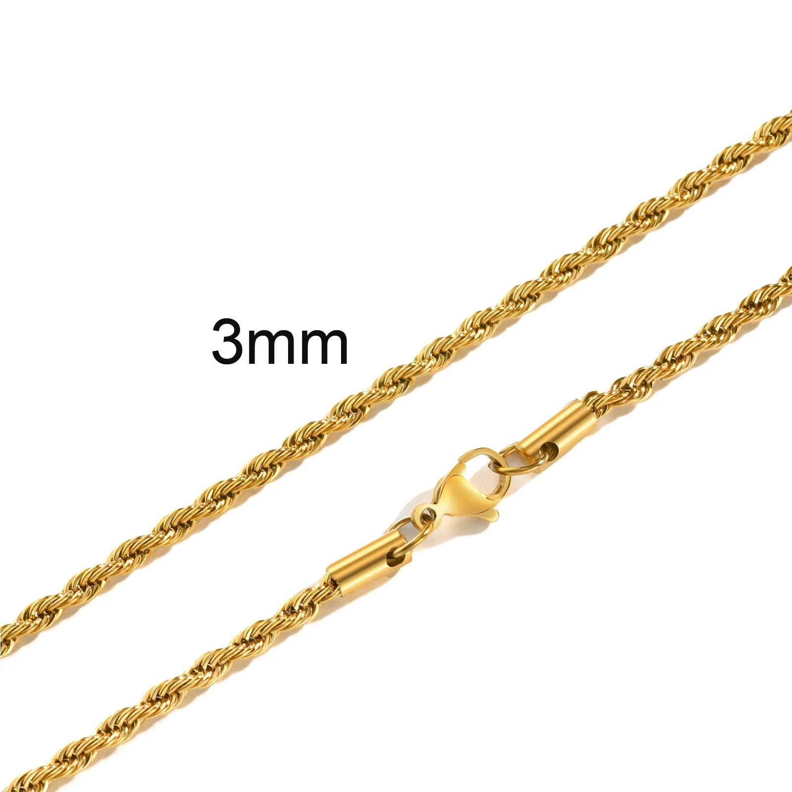 Ropes Long Necklace for Men Women,Stainless Steel Gold Color Twisted Rope Chain Collar,2/3/4/5mm Punk Basic Waterproof Jewelry