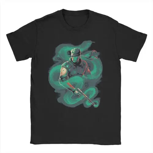 تي شيرت رجالي ونسائي MGS1 Solid Snake Game T-Shirt Metal Gear قطني مضحك بأكمام قصيرة ورقبة دائرية تي شيرت كلاسيكي