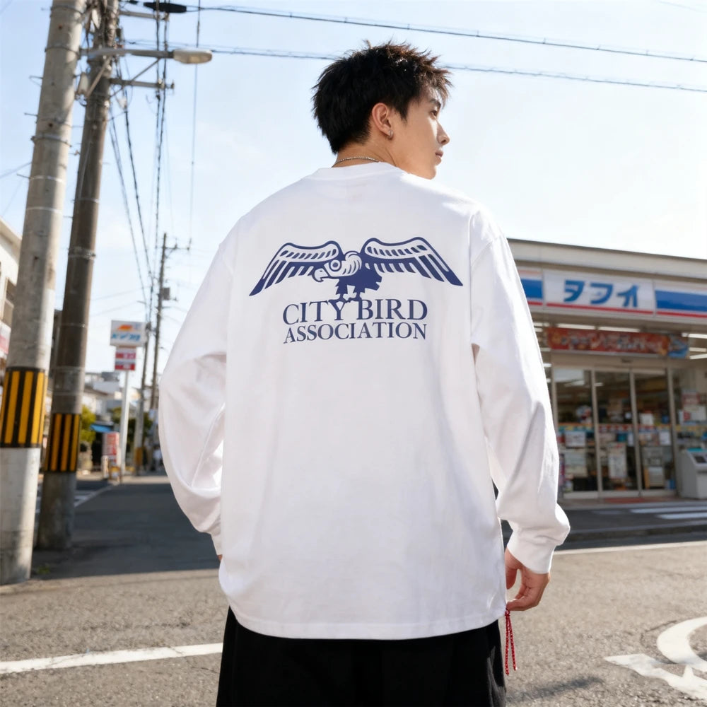 تي شيرت رجالي KUCLUT 300GSM 1:1 مطبوع عليه رسومات كرتونية عالية الجودة فضفاض بأكمام طويلة ومقاس كبير مصنوع من القطن بنسبة 100%