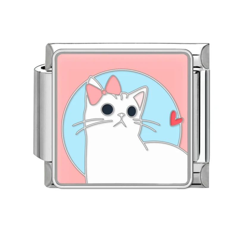 قطعة واحدة من دلايات القط المحظوظ الكرتوني تيدي شيبا إينو الإيطالية تناسب سوار 9 مم من الفولاذ المقاوم للصدأ صناعة المجوهرات بنفسك بالجملة