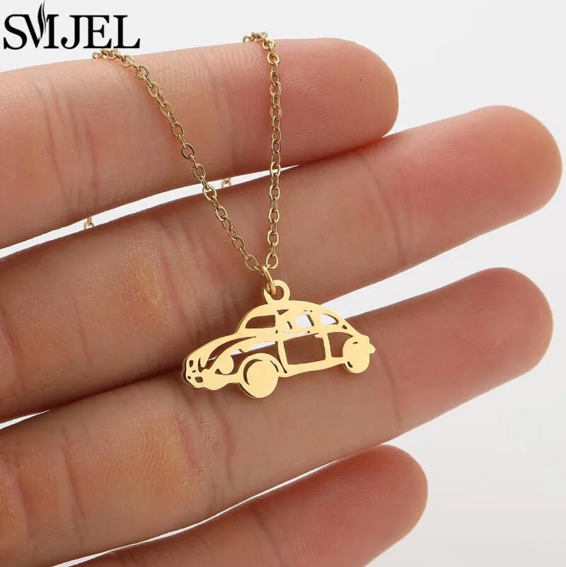 Cartoon Limousine Car Pendant Necklace Men Women Stainless Steel Choker Chain Fashion Necklaces Punk Travel Lovers Gift Collares