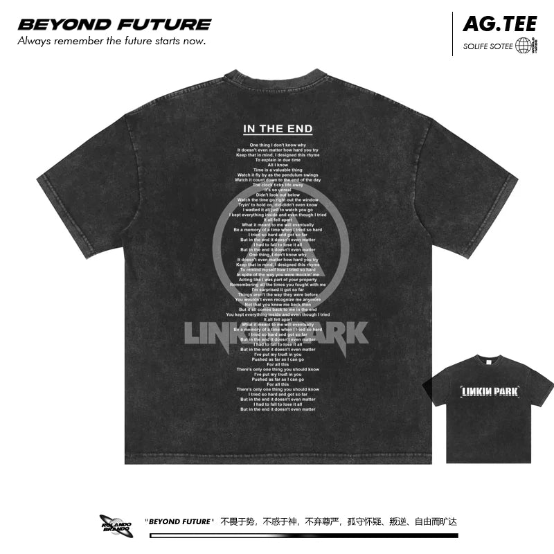 تي شيرت بأكمام قصيرة من Linkinpark Union Park Rock American Fashion Brand محايد فضفاض قابل للغسل مقاس كبير قديم