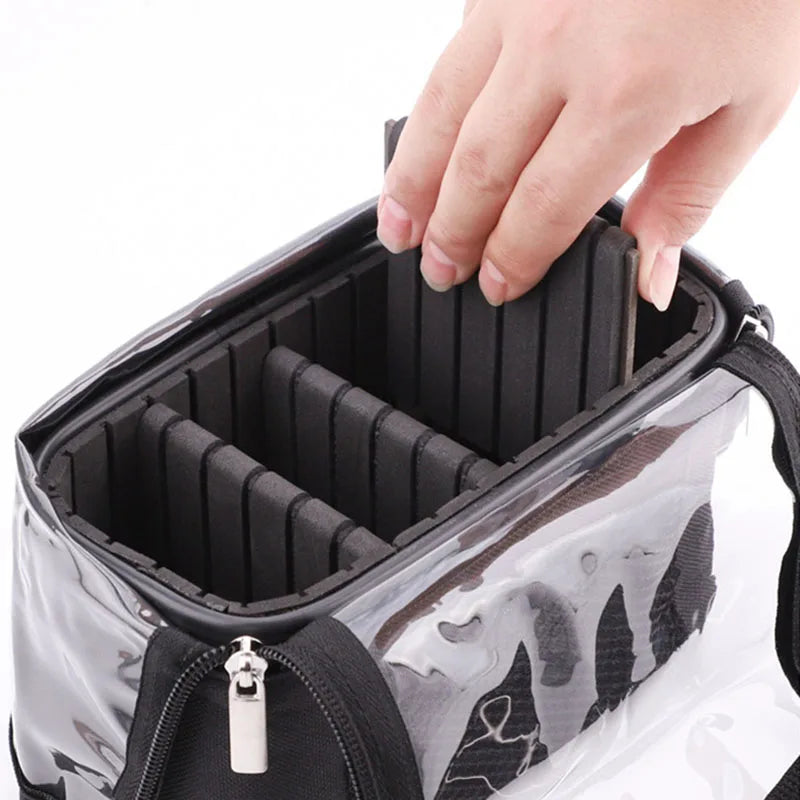 حامل فرش المكياج الشفاف مع غطاء وحقيبة تخزين فرش المكياج ذات السعة الكبيرة وحقائب فناني المكياج مع حزام وفواصل