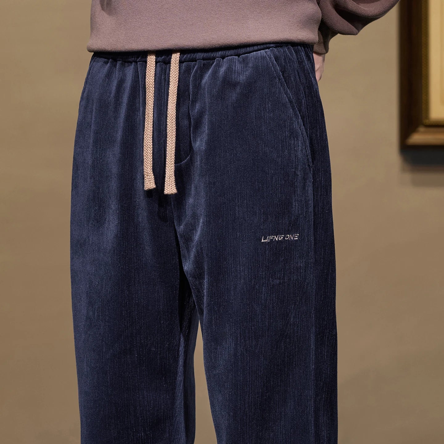 Soft Corduroy Men's Casual Pants Autumn New Elastic Waist Loose Straight Black Gray Trousers Comfortable Fashion Male Clothes