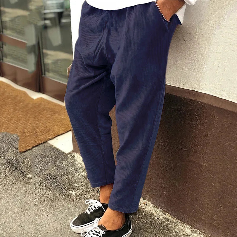 Vintage Corduroy Pants Men Solid Mid Waist Straight Long Pant Summer Casual Streetwear Mens Trousers Autumn Fashion Pants