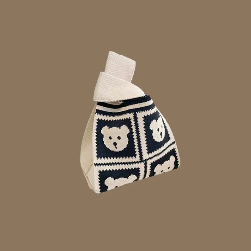 حقائب يد نسائية أنيقة مصنوعة يدويًا محبوكة، حقيبة معصم صغيرة بعقدة، حقيبة تسوق كورية كاجوال قابلة لإعادة الاستخدام