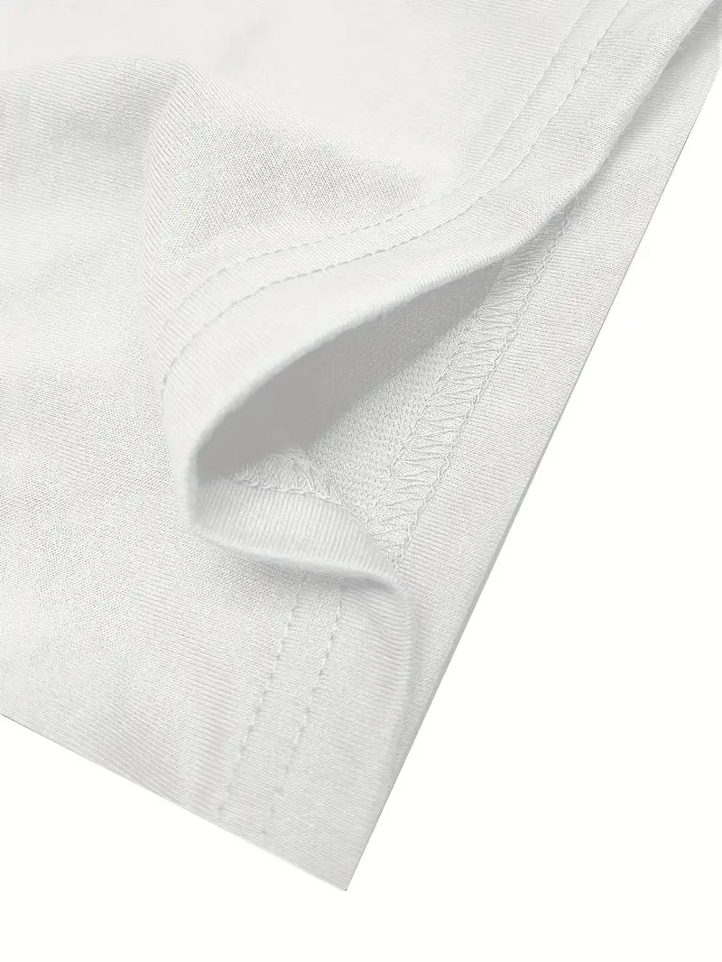 تيشيرت رجالي عصري فضفاض مطبوع عليه رسومات جرافيتي على شكل دمية، مصنوع من القطن الخالص 100%، بياقة دائرية وأكمام قصيرة.