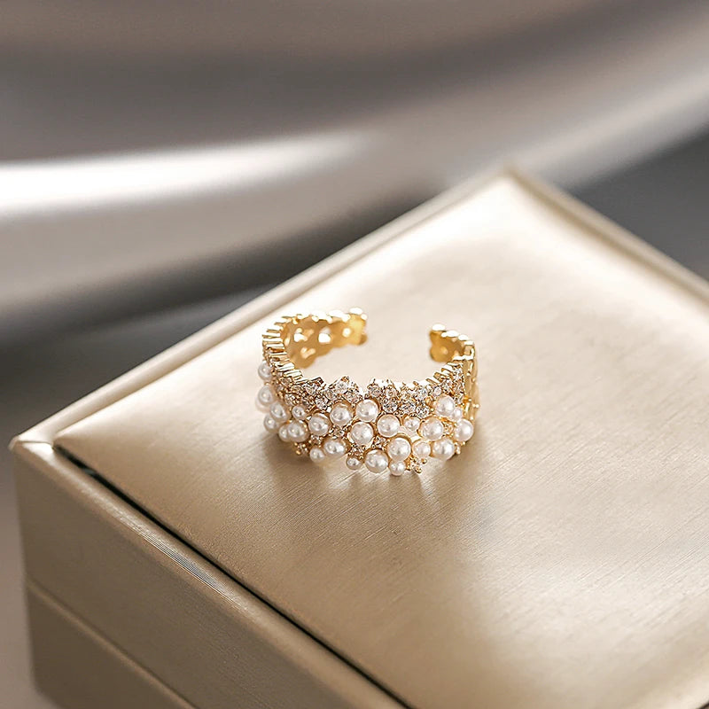 خواتم جديدة مرصعة بالزركون واللؤلؤ، إصدار 2025، مجوهرات عصرية للفتيات الصغيرات، إكسسوارات فاخرة لحفلات الزفاف، خواتم نسائية