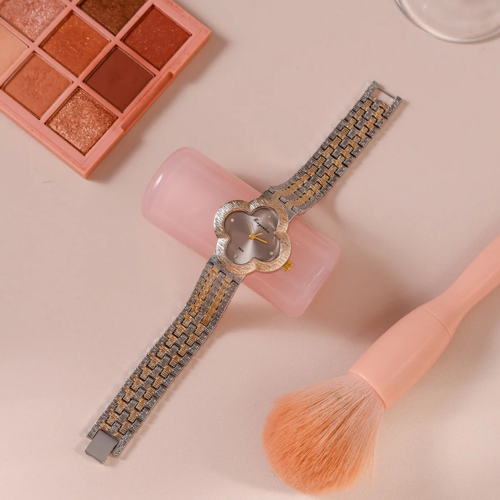 ساعة كوارتز نسائية، مينا أنيق، سوار ذهبي وفضي متناوب، تصميم عصري، إكسسوارات أنيقة، هدية مثالية