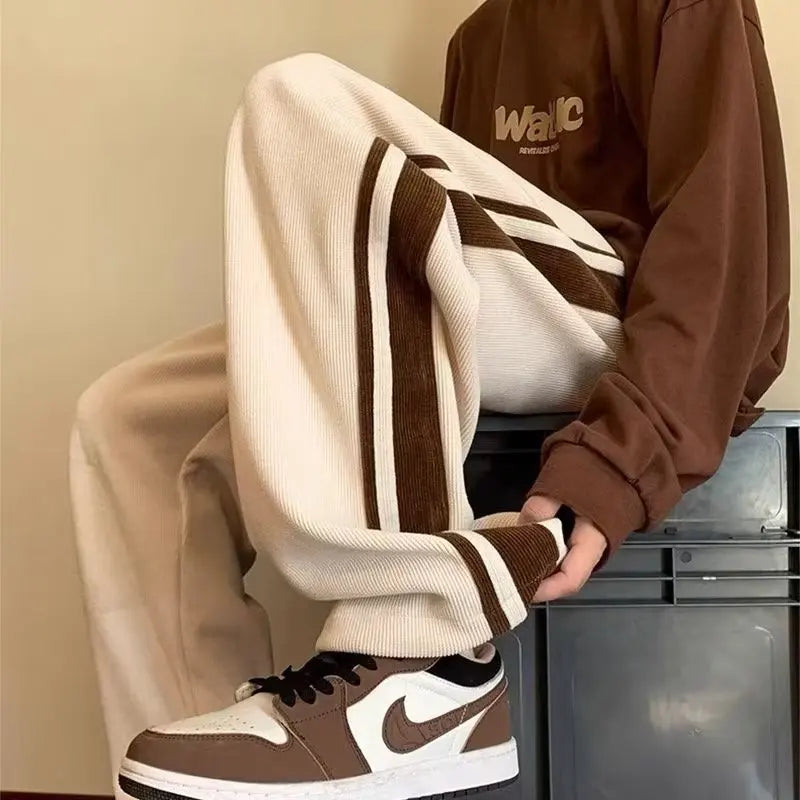 Corduroy American retro pants for men's autumn and winter trend high street vibe drape straight tube sports casual pants