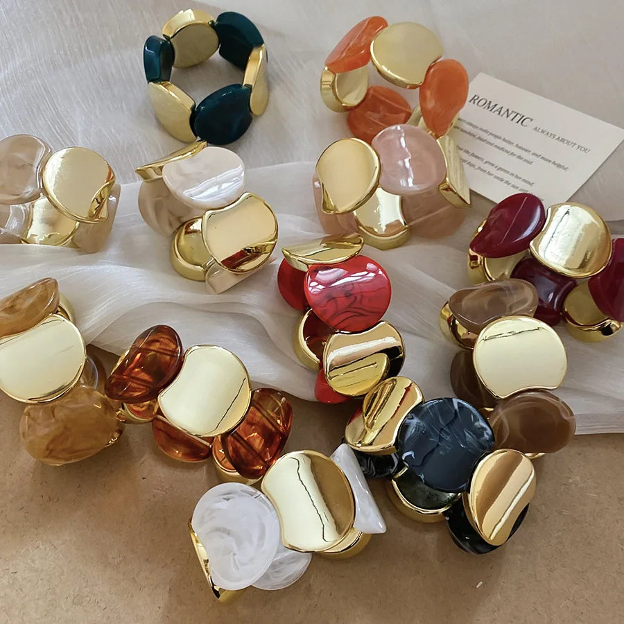 أساور من الراتنج بحبل مطاطي دائري متعدد الأنماط للنساء أساور أكريليك عتيقة ملطخة مجوهرات حفلات شخصية K1