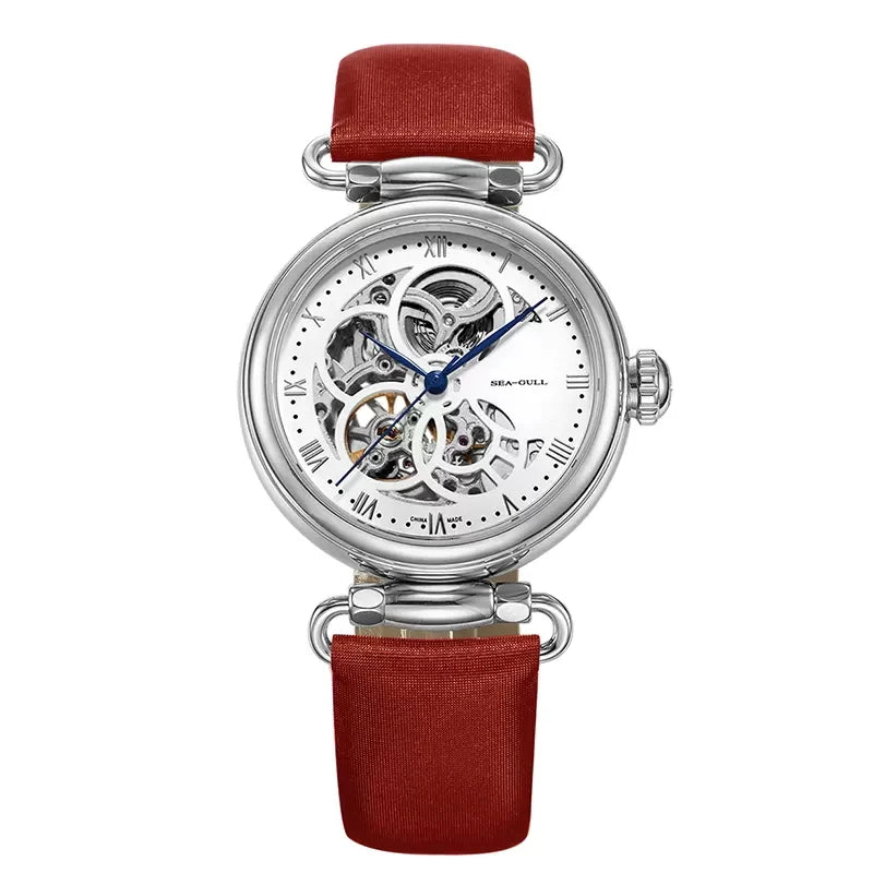 ساعة سيجال فاشون النسائية بحزام جلدي وهيكل عظمي أوتوماتيكي ميكانيكية مقاومة للماء للسيدات مجموعة قلادة من سلسلة 6002L