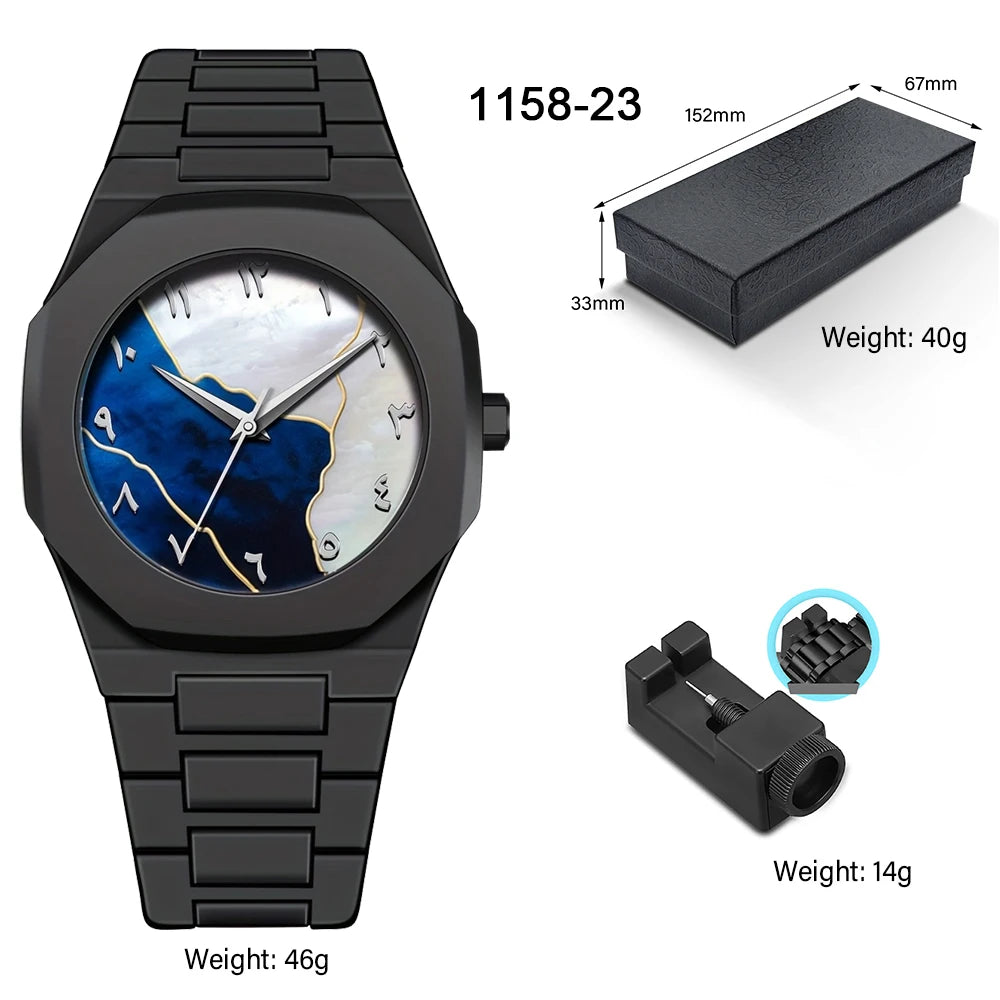 ساعة كوارتز كلاسيكية للرجال من البلاستيك المقاوم للماء بتصميم الشرق الأوسط بمينا أرقام عربية باللون الفضي والذهبي، يمكن تخصيصها