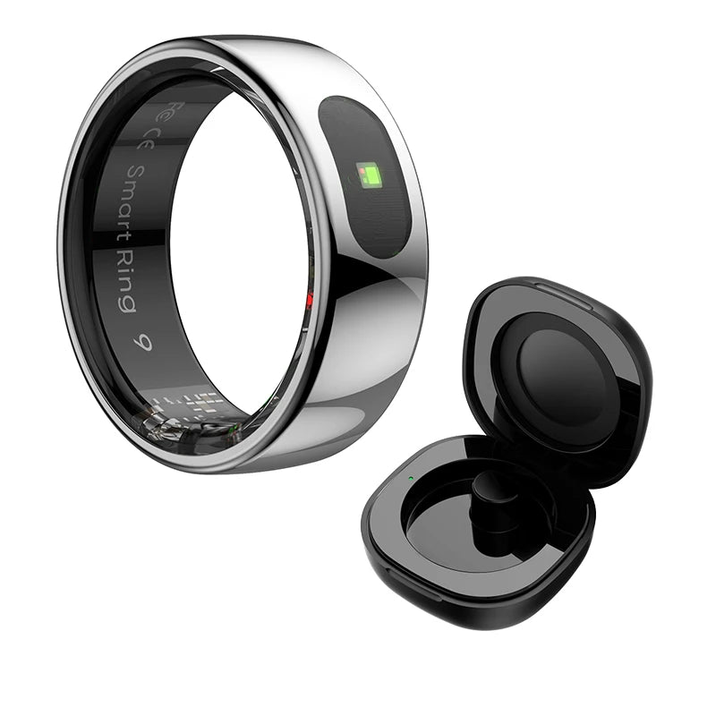 خاتم ذكي R08 للرجال والنساء مع حافظة شحن، معدل ضربات القلب، أكسجين الدم، مراقب درجة حرارة الجلد، مقاوم للماء حتى عمق 5 أمتار لنظامي التشغيل Android وiOS