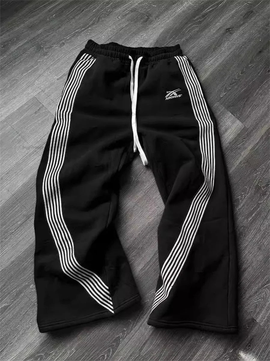 Men Striped Casual Relaxed Straight-Leg Pants Summer Trend Brand Women's Streetwear Hip-Hop Sweatpants Harajuku-Style Sweatpants