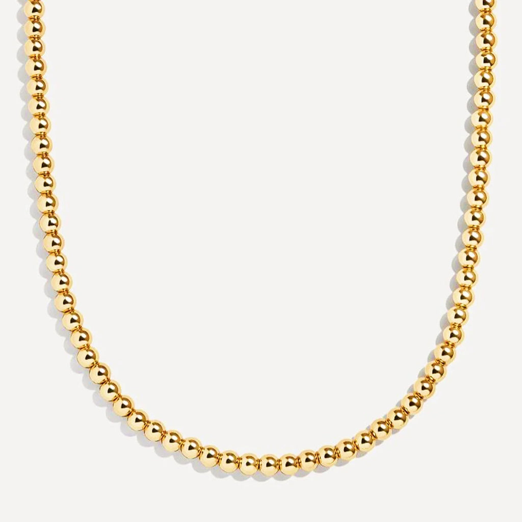 MHS.SUN Fashion Stainless Steel Gold Color Ball Beaded Pearl Necklace 4/6/8/10MM Metal Beads Adjustable Jewelry for Women Men