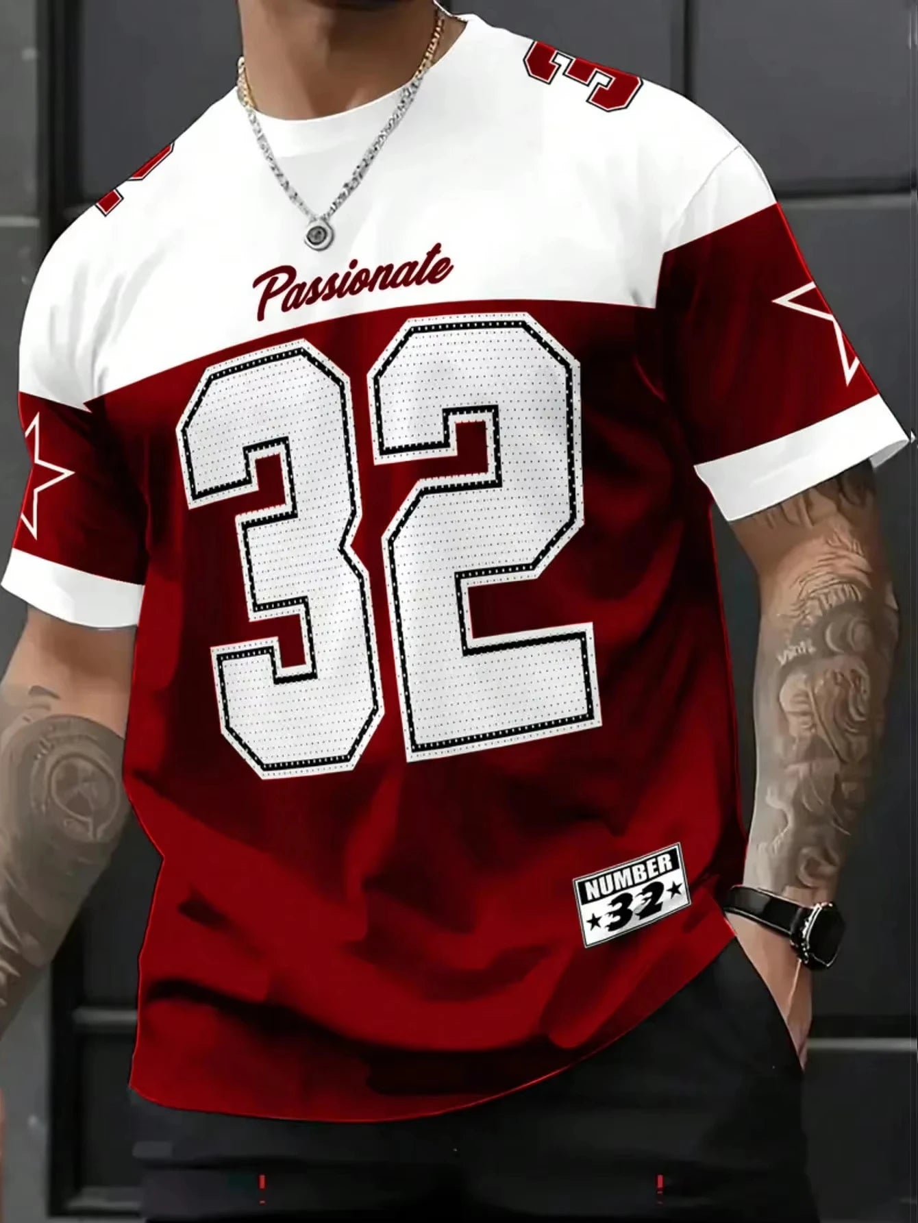 تي شيرت رجالي جديد موديل 2025 رقم 32 مطبوع عليه نمط أمريكي بأكمام قصيرة ورقبة دائرية وقميص كرة سلة عتيق ملابس رجالية