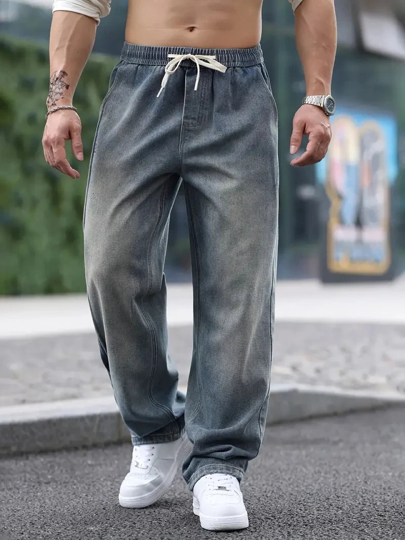 2025 New Spring Summer Streetwear Baggy Wide Leg Jeans Korean Fashion Drapes Straight Casual Loose Denim Cargo Pants