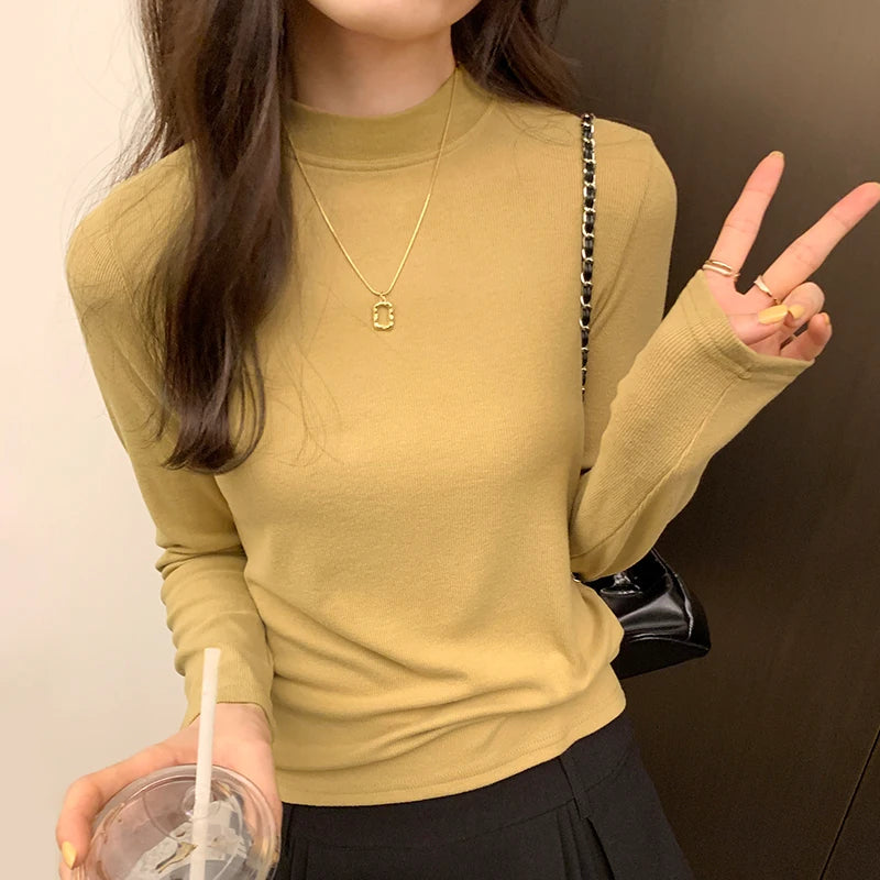 تي شيرت نسائي ضيق مثير لخريف 2025، قمصان كاجوال نسائية متينة بأكمام طويلة، ملابس Y2K، قمم ناعمة متعددة الاستخدامات