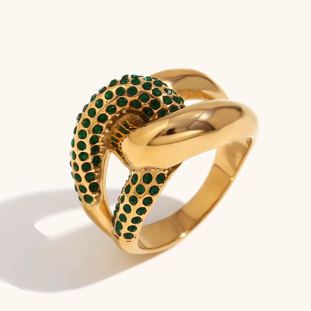 خواتم نسائية من الفولاذ المقاوم للصدأ مطلية بالذهب عيار 18 قيراطًا، مرصعة بالزركونيوم بتصميم متقاطع، مقاومة للماء، من المجوهرات والإكسسوارات.