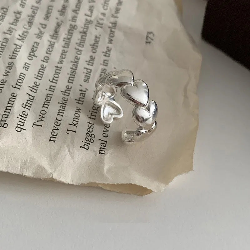 خاتم مفتوح من الفضة الإسترليني عيار 925 بتصميم بانك على شكل قلب، بتصميم هندسي غير منتظم، قابل للتكديس، هدية مجوهرات للنساء والفتيات، خدمة توصيل مباشرة بالجملة
