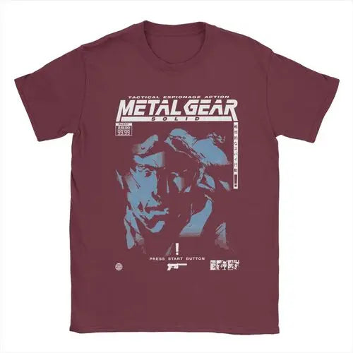 تي شيرت رجالي ونسائي MGS1 Solid Snake Game T-Shirt Metal Gear قطني مضحك بأكمام قصيرة ورقبة دائرية تي شيرت كلاسيكي