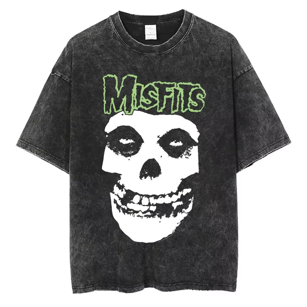 تي شيرت رجالي ونسائي كاجوال عصري بمقاس كبير مطبوع عليه شعار فرقة البانك المتشددة Misfits