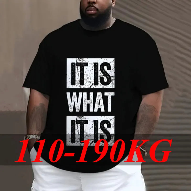 تي شيرت أسود مطبوع عليه أزياء، مقاس كبير 1XL-7XL، تي شيرت كاجوال للرجال والأولاد بأكمام قصيرة، تي شيرت قطني كامل، ملابس للرجال 110-190 كجم