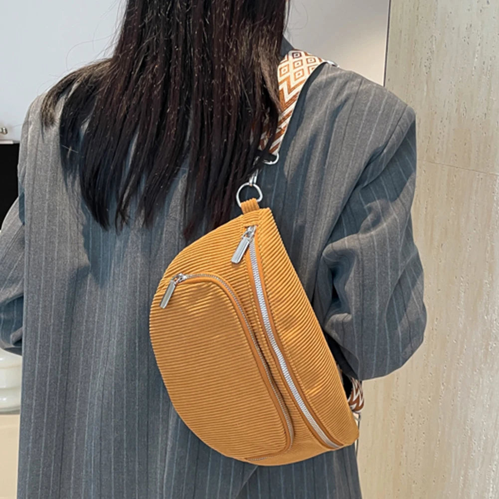 حقيبة صدر من قماش مخملي وحقيبة كروس أنيقة وحقيبة خصر عصرية وحزام جيتار عريض وحقيبة خصر كاجوال وحقيبة كتف رياضية متعددة الجيوب