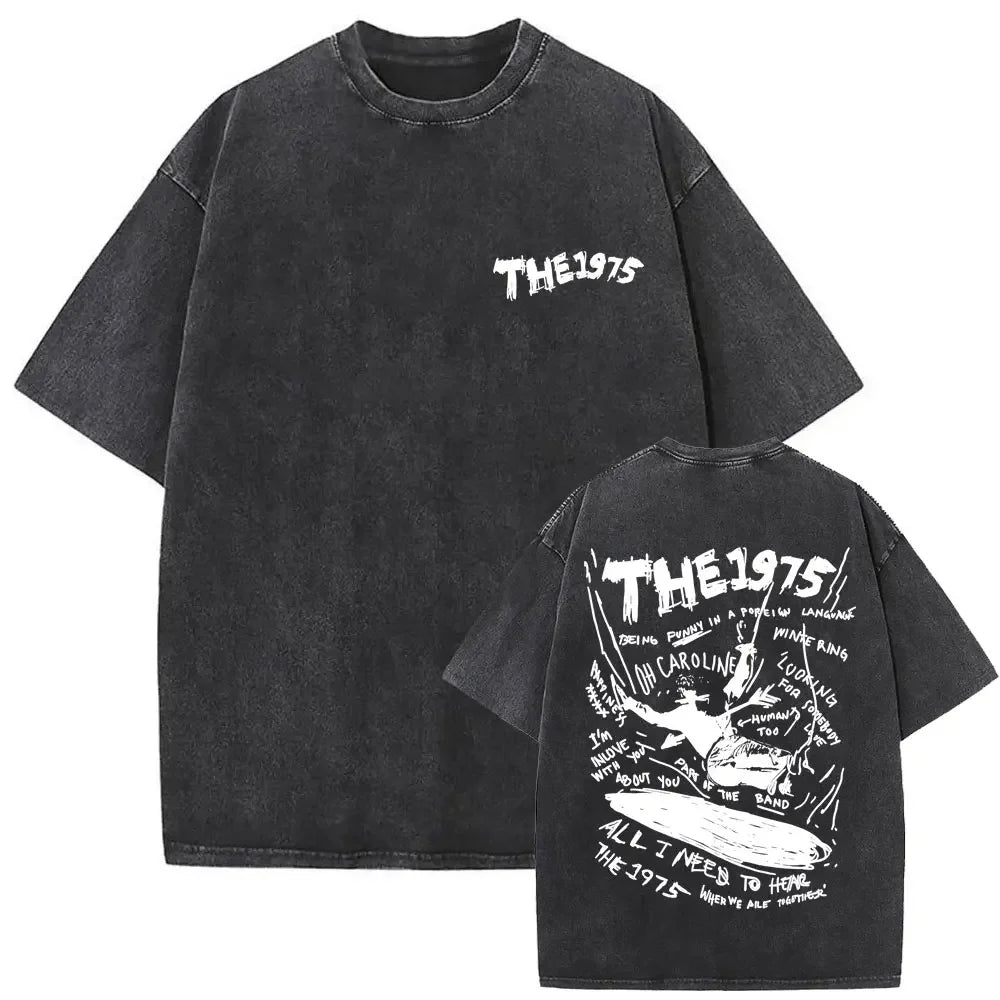 تي شيرت صيفي مغسول عتيق 1975 حول قميصك المطبوع، تي شيرت مضحك في ألبوم بلغة أجنبية، تي شيرت رجالي هيب هوب قطني كاجوال