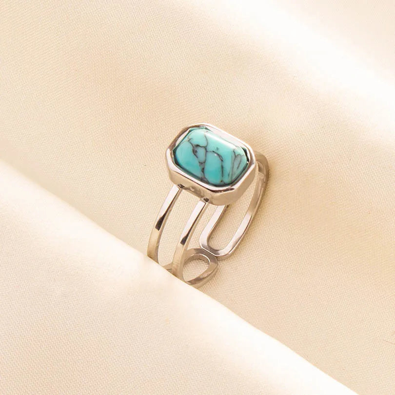 5 قطع من الخواتم الفنية البوهيمية المفتوحة المرصعة بحجر الفيروز الأزرق الفاتح، قابلة للتعديل، مصنوعة من الفولاذ المقاوم للصدأ، هدايا مجوهرات بوهيمية للنساء