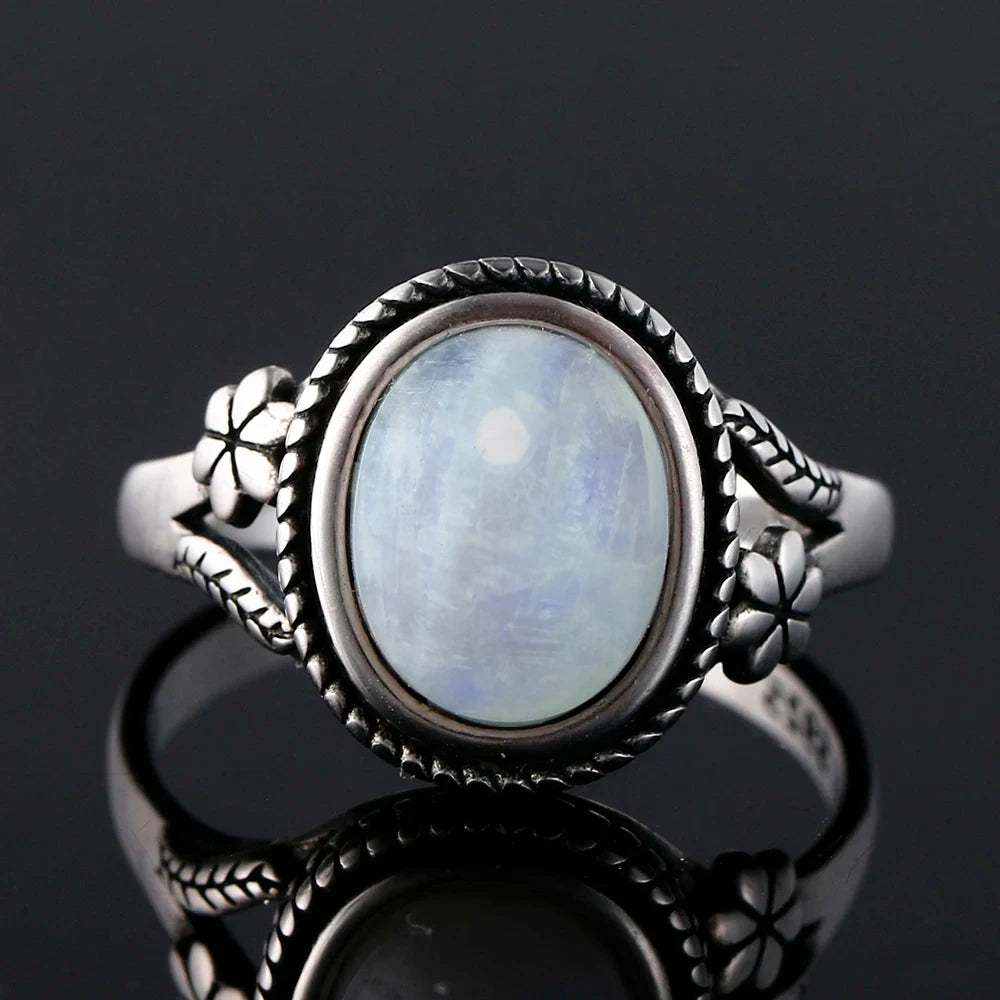 خواتم فضة عيار 925 مرصعة بأحجار القمر الطبيعية الكبيرة، بتصميمات دائرية وبيضوية، هدايا للنساء، مجوهرات فاخرة عتيقة