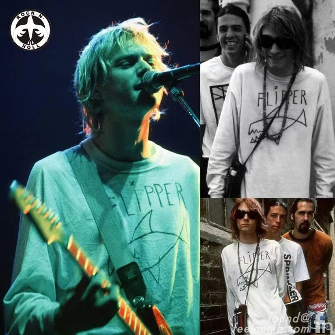 تي شيرت بأكمام طويلة من القطن الخالص مطبوع عليه عبارة Kurt Cobain NIRVANA rock band، بقلنسوة، سويت شيرت خريفي Y2K للرجال والنساء