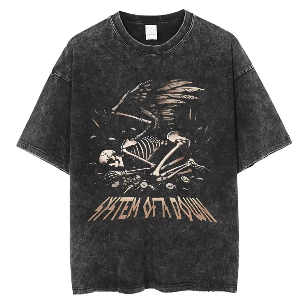 تيشيرتات جرافيكية مغسولة من ألبوم System of A Down Toxicity للرجال والنساء، تيشيرت روك كبير الحجم للرجال، تيشيرتات معدنية بديلة عتيقة