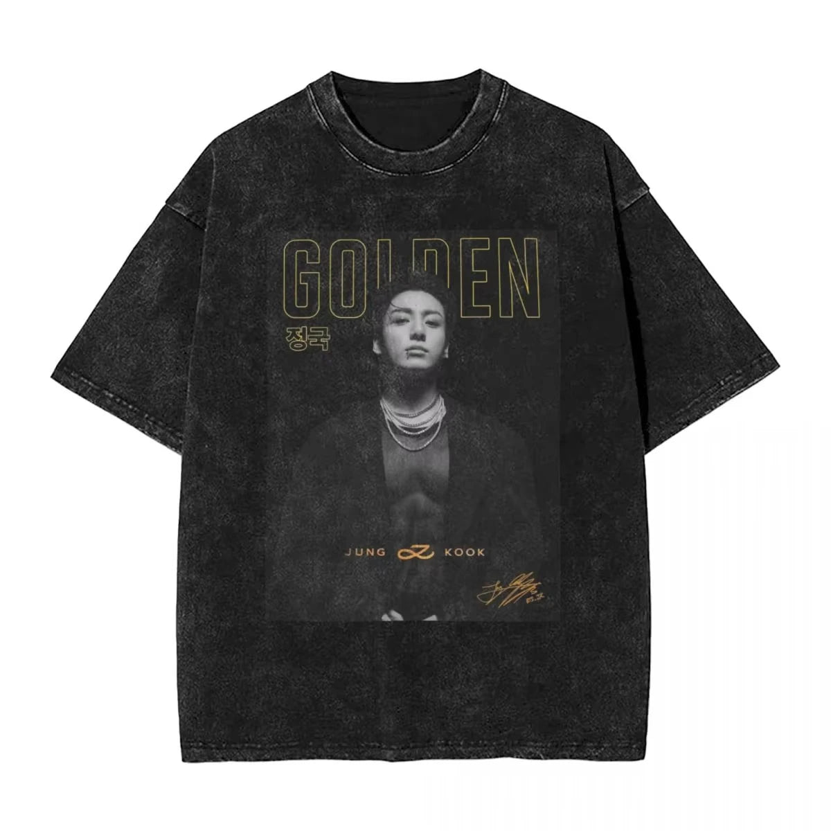 تي شيرت رجالي ونسائي بأكمام قصيرة بتصميم قوطي من Streetwear Golden Moments Jungkooks Hip Hop Washed Vintage T-Shirt مقاس كبير بأكمام قصيرة من القطن للجنسين