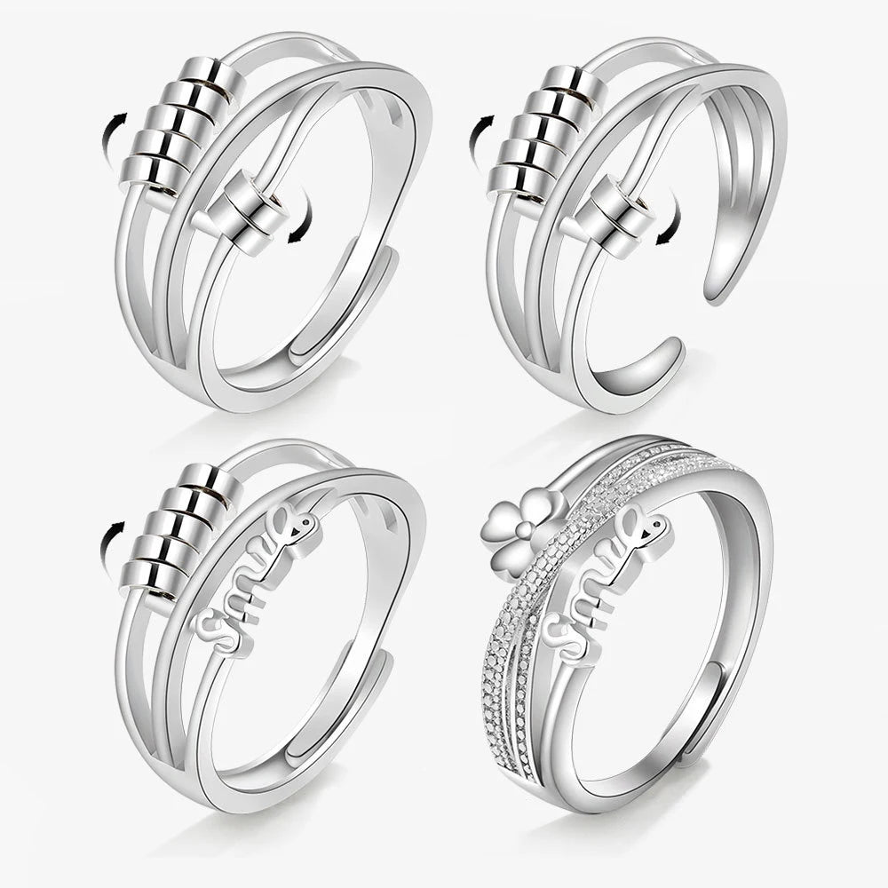 خواتم فضية مضادة للتوتر والقلق، عيار 925، خواتم دوارة للنساء والرجال، خواتم ذهبية عتيقة للأزواج، مجوهرات، شحن مجاني، هدية