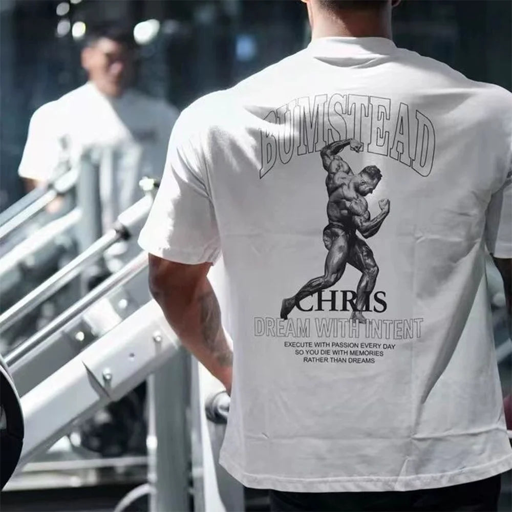 تيشيرت جديد لكمال الأجسام للرجال، تيشيرت قطني تحفيزي للتمارين الرياضية، تيشيرت رياضي لبناء العضلات، ملابس رياضية فضفاضة مريحة.